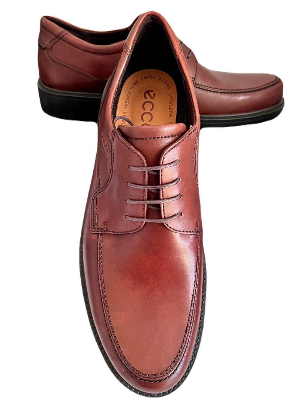 NIB Ecco Brown Leather ‘Boston Apron Toe’ Oxfords in “Mink”, Size 46